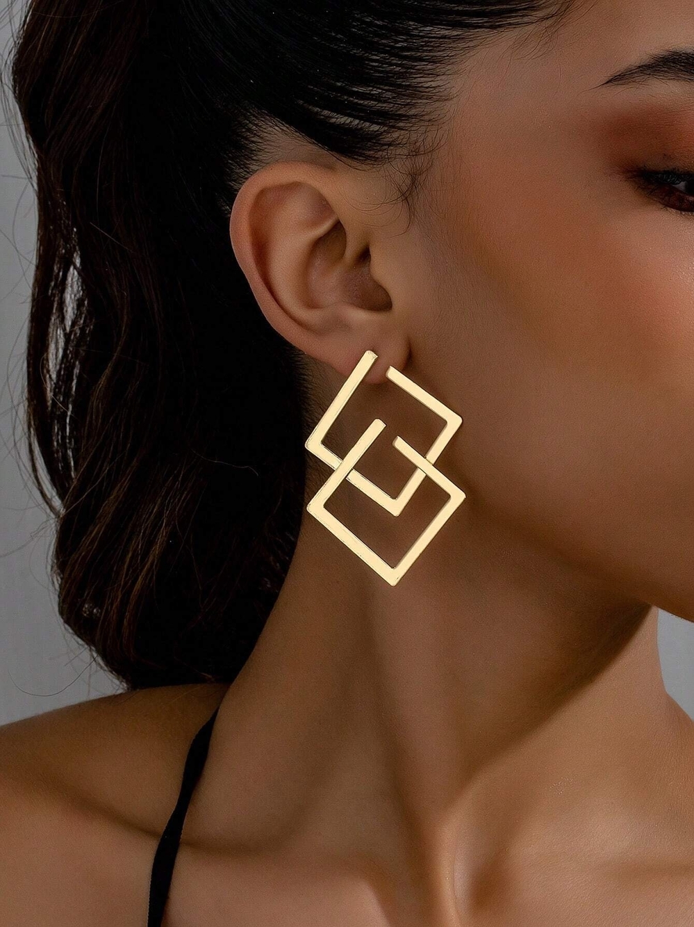 Gold Double Square Drop Earrings - Women Jewelry